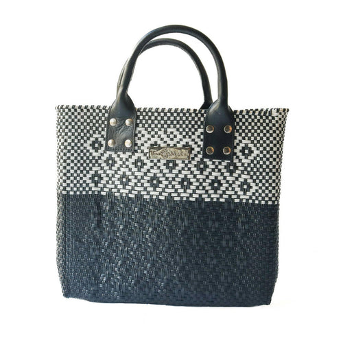 Tin Marin Black Large Woven Crossbody Bag - Black Leather.