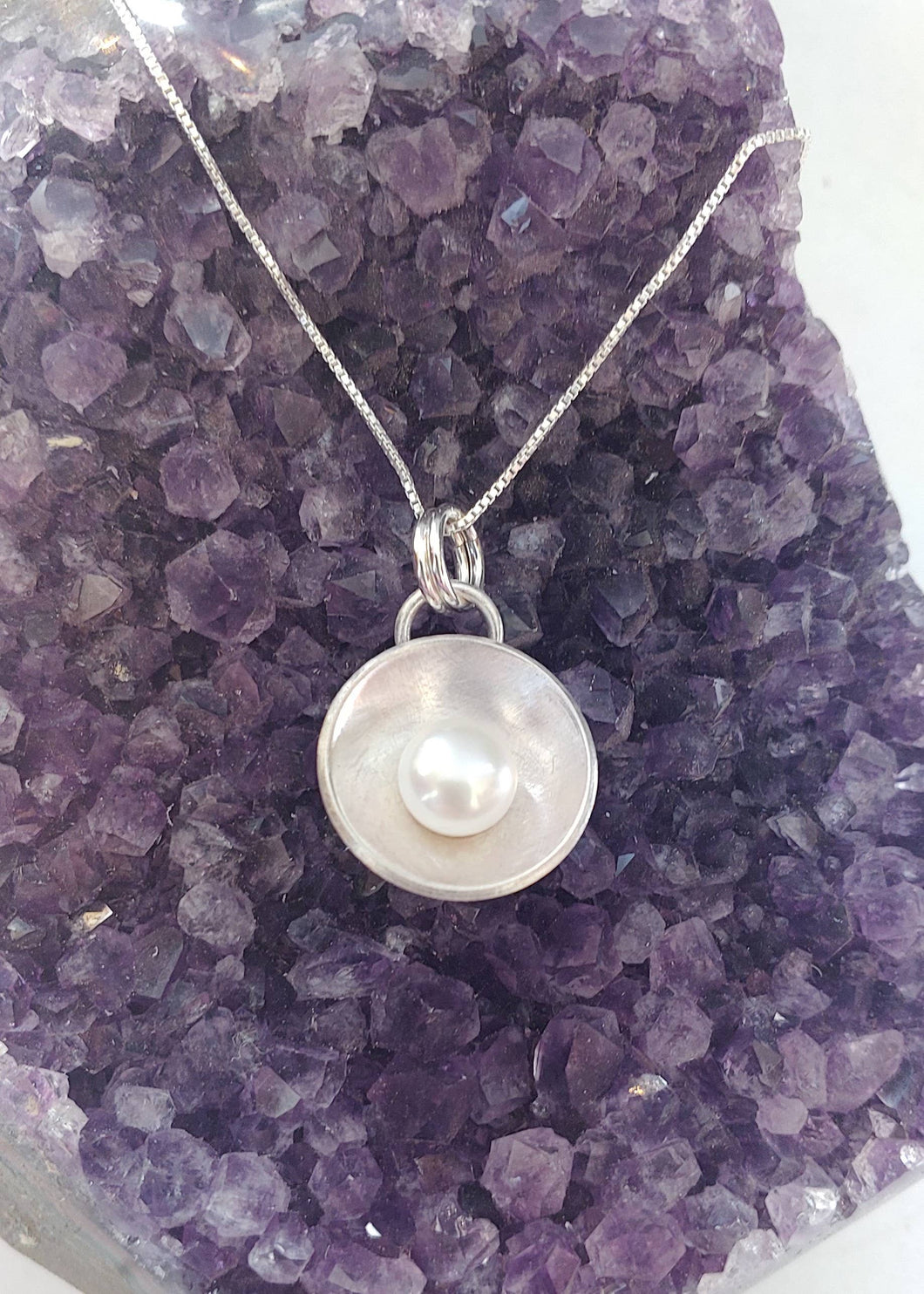 Sterling Silver Disc with Pearl Necklace