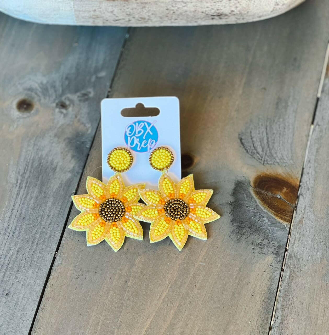 Sunflower Seed Beaded Dangle Earrings.