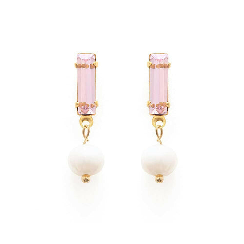 Baguette Crystal with Pearl Stud Earrings.