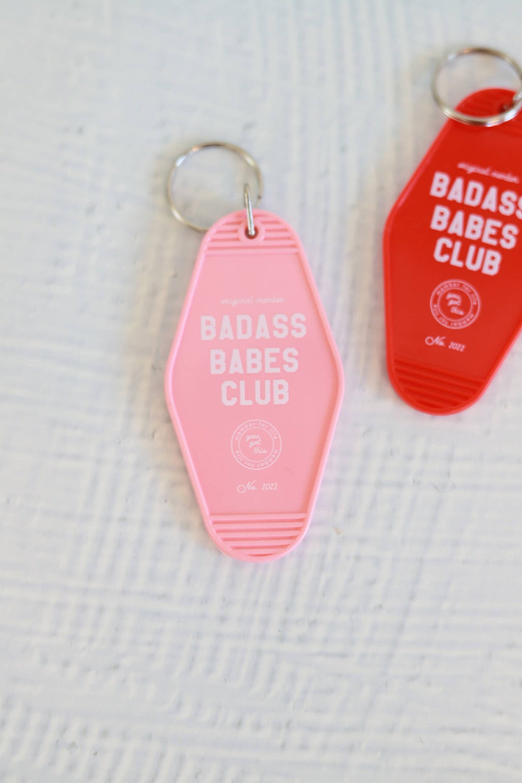 Badass Babe Retro Acrylic Hotel Keychain Pink