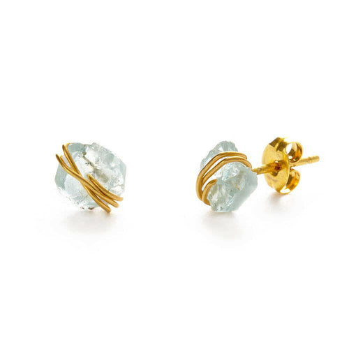 Rough Cut Gemstone Stud Earrings Aquamarine.