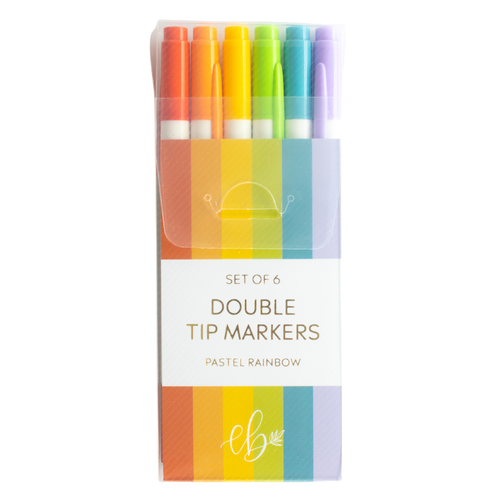 Set of 6 Double Tip Markers Pastel Rainbow.