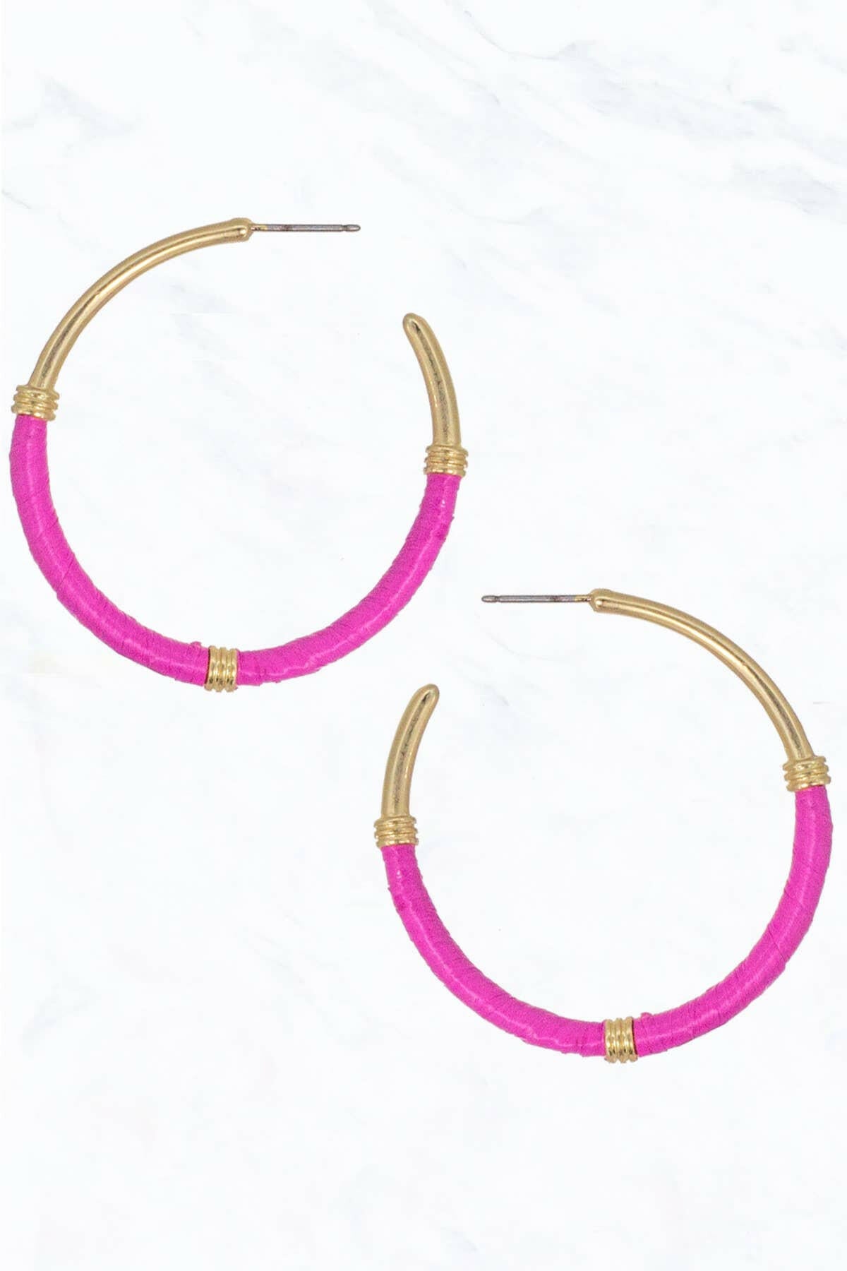 Raffia Wrapped Open-End Hoop Earrings.