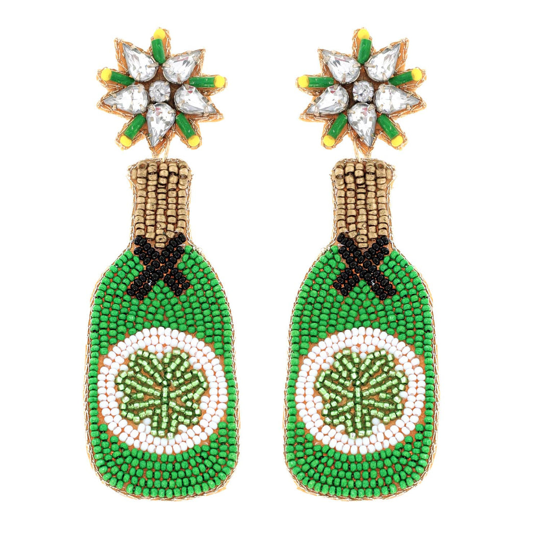 Saint Patrick's Day Bottle Beaded Earrings