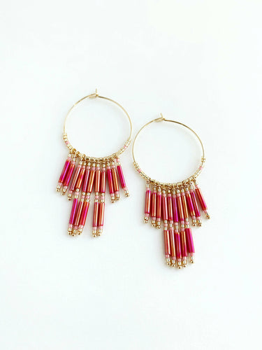 Pink Fringe Beaded Hoops.