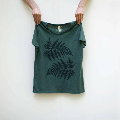 Fern Leaves Womens Tee Shirt Forest Green Made in USA.