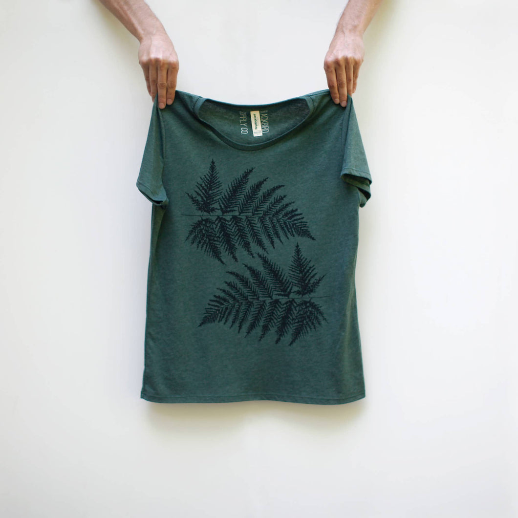 Fern Leaves Womens Tee Shirt Forest Green Made in USA