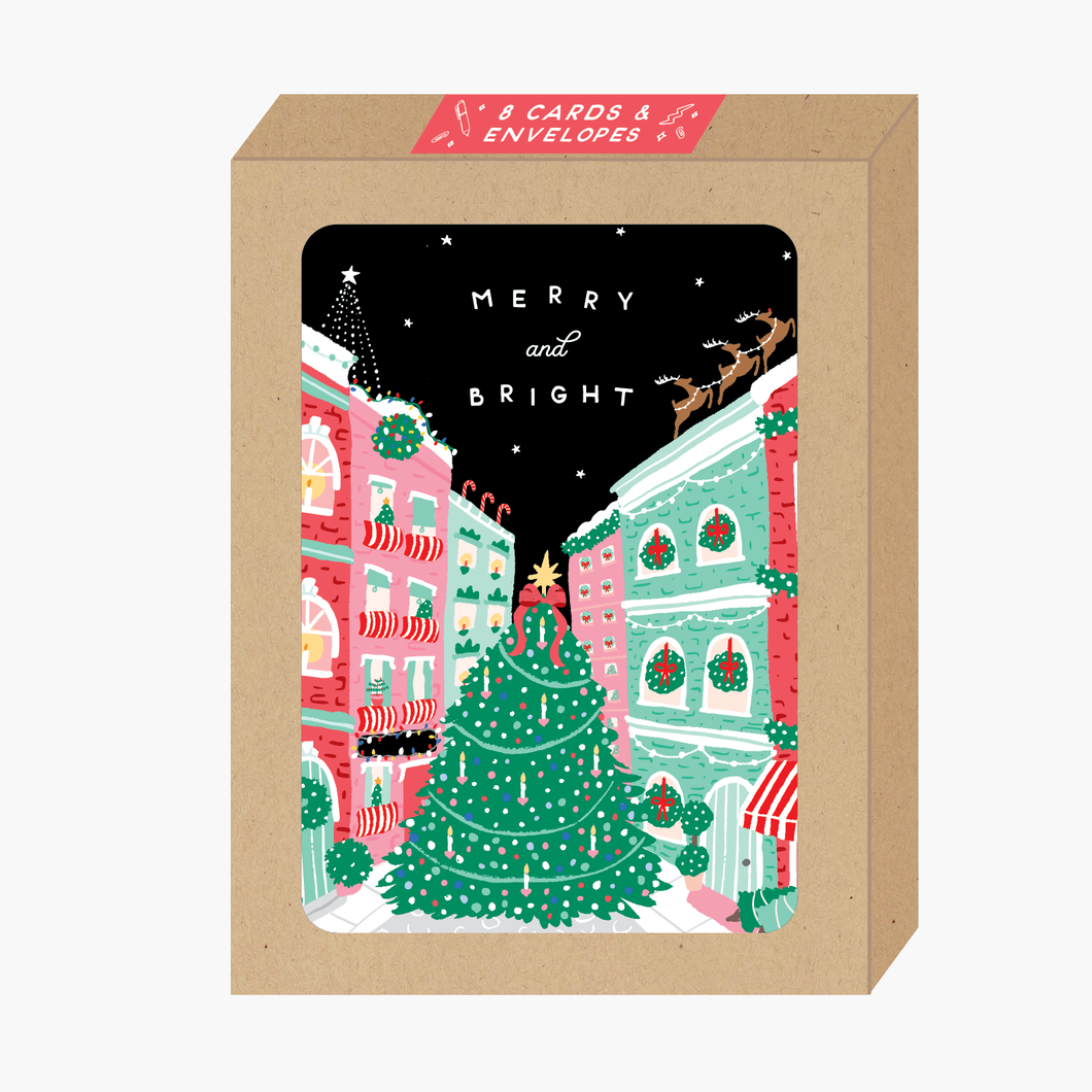 Boxed Town Tree Holiday Cards