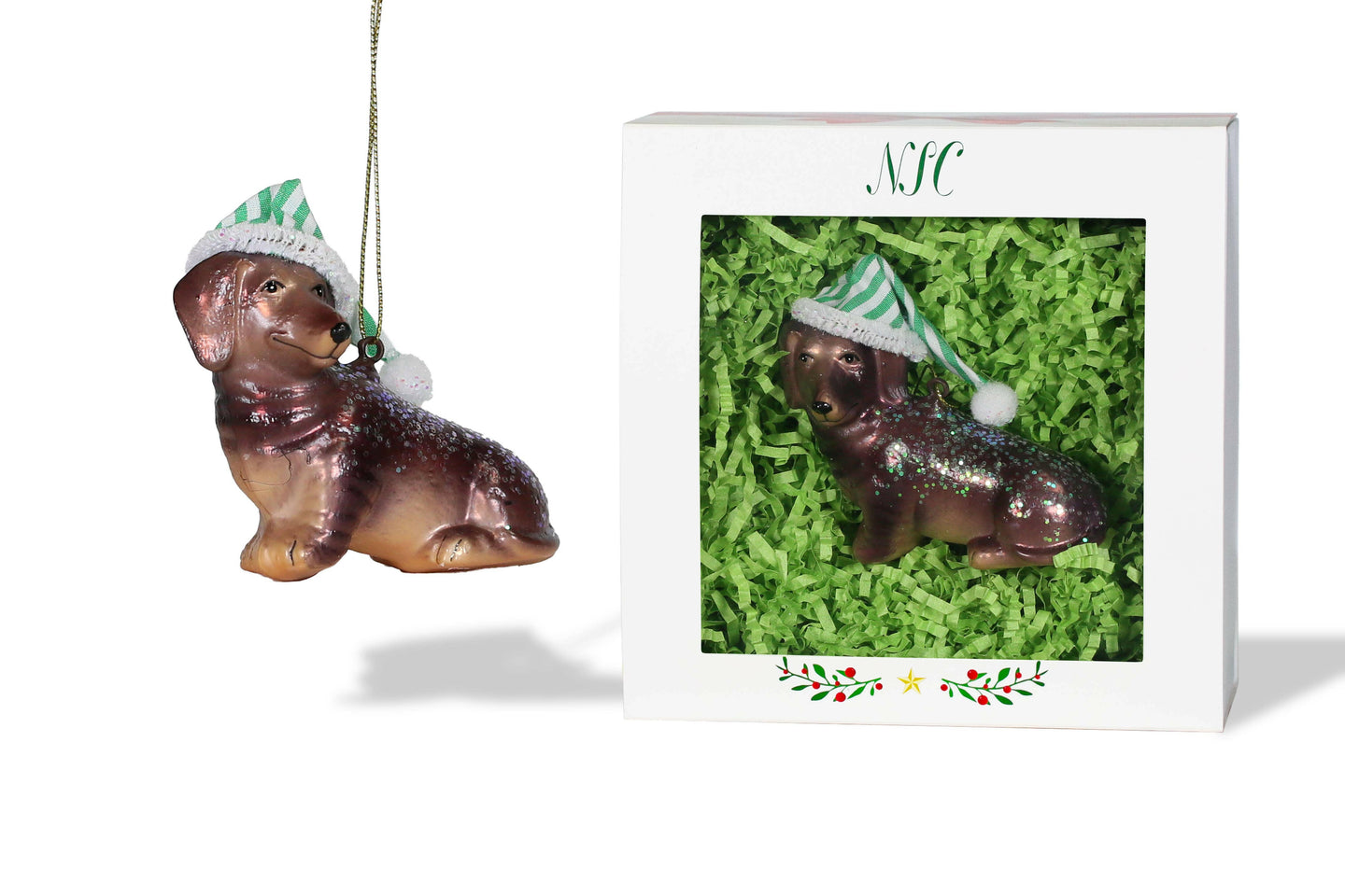 Dachshund with Hat Glass Ornament.