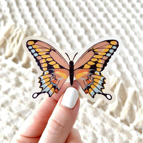 Clear Pink Swallowtail Butterfly Sticker, 3x3 in..