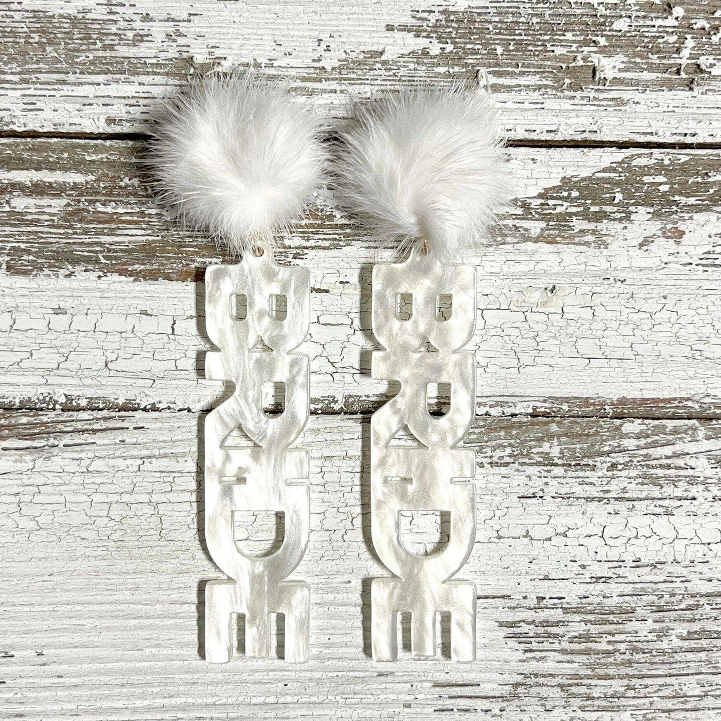 Pom Bride Acrylic Earrings.