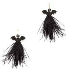 Bat Feather Dangle Earrings.