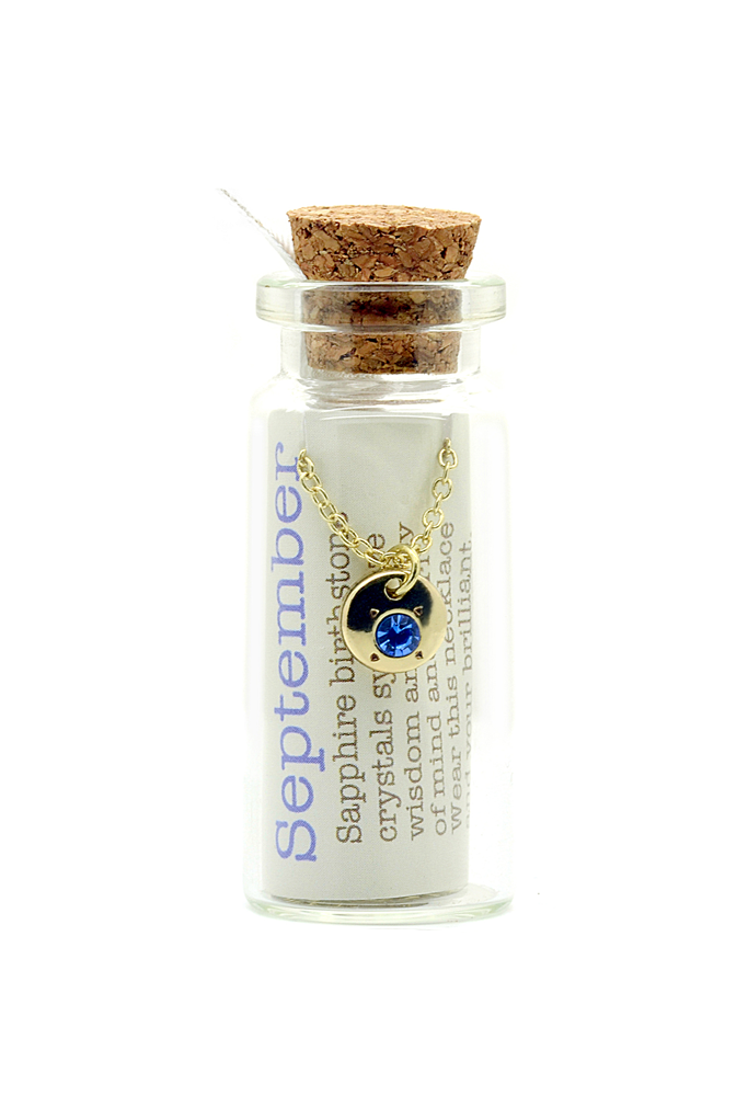 Birthstone September/Sapphire Bottle Necklace Gold.