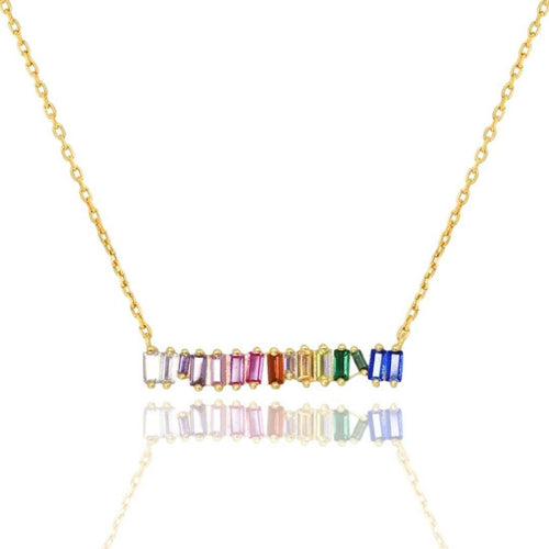 Bar Rainbow Gemstone Necklace.