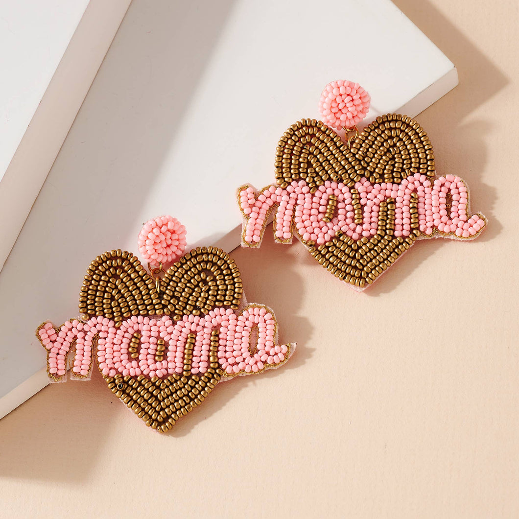 MAMA Heart Seed Beaded Earrings