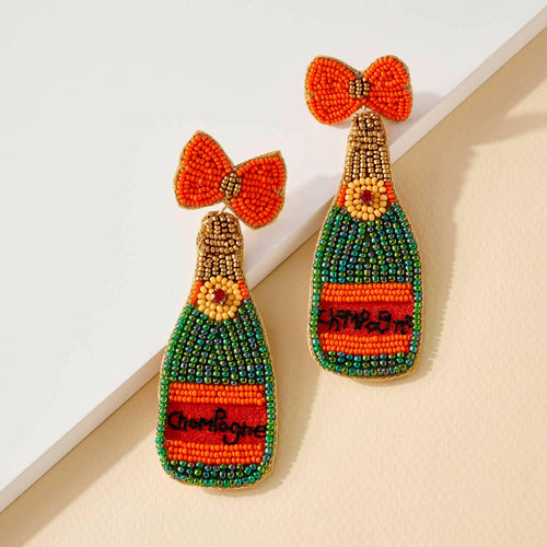 Champagne Bottle Seed Beaded Earrings.
