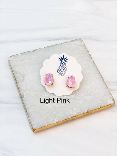 Iridescent Teardrop Glass Crystal Stud Earrings.