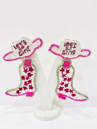 Let's Go Girls Cowgirl Boots and Hat Seed Bead Earrings.