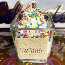 Load image into Gallery viewer, Vanilla Cupcake Rainbow Sprinkles Birthday Party Soy Candle
