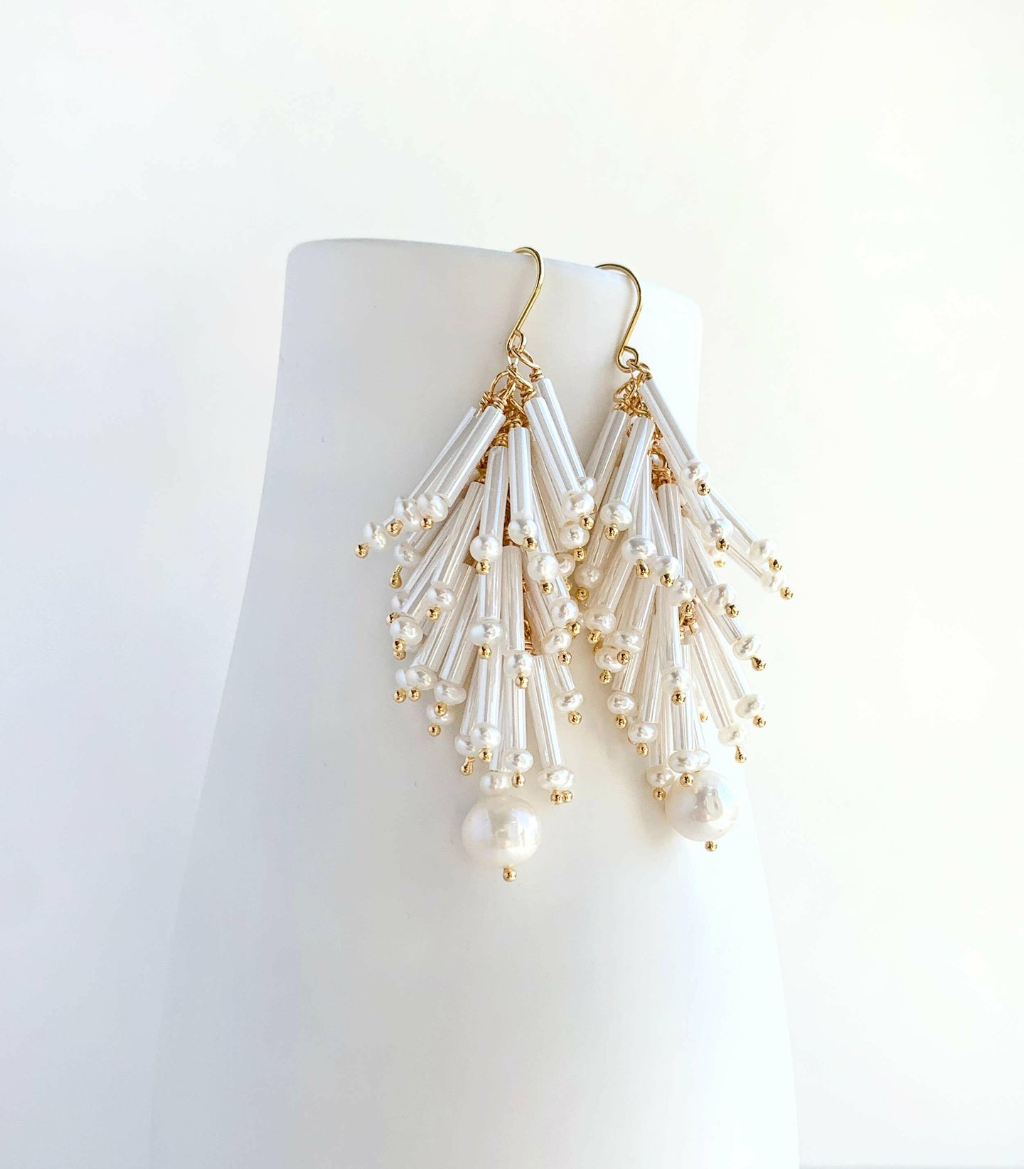 Wedding Beaded Fringe Earrings.