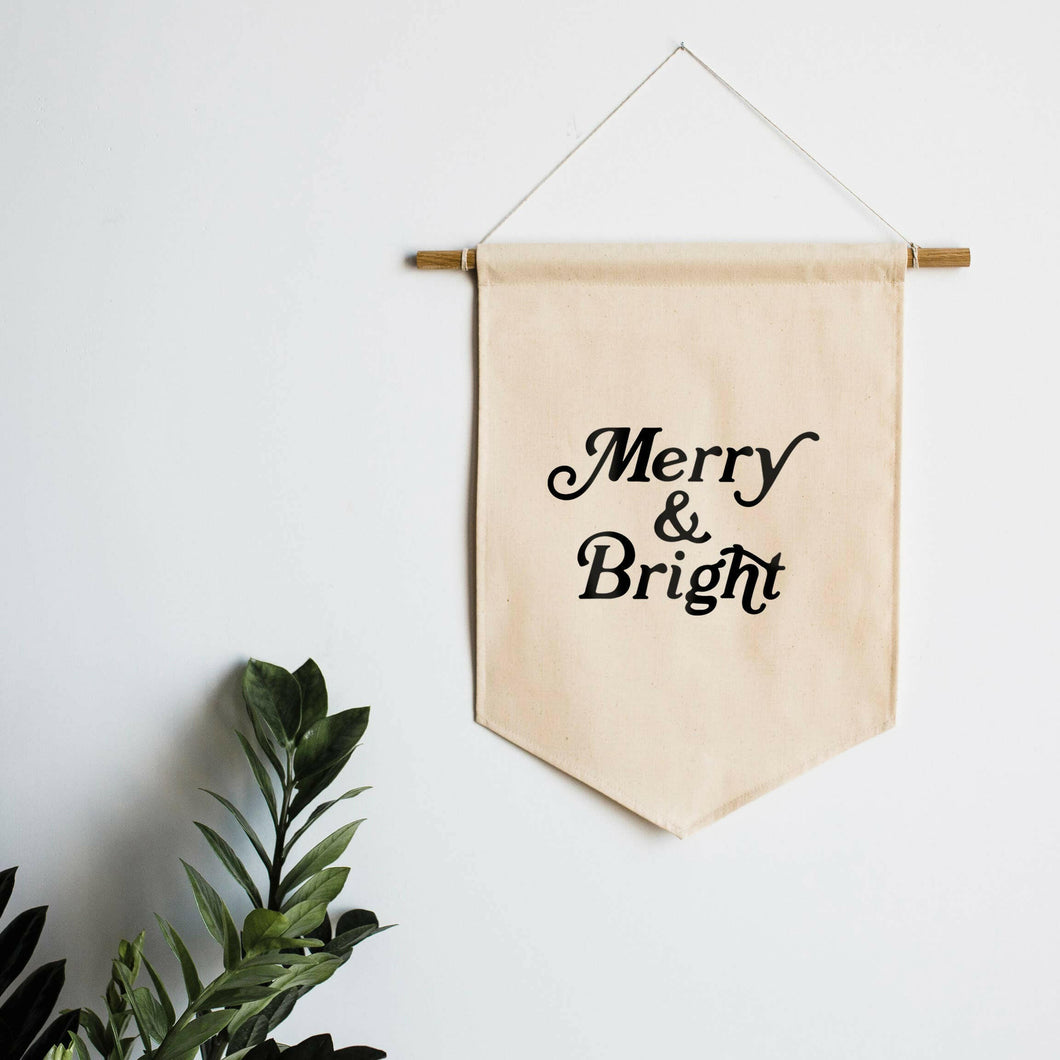 Merry & Bright Canvas Christmas Banner • Modern Wall Hanging