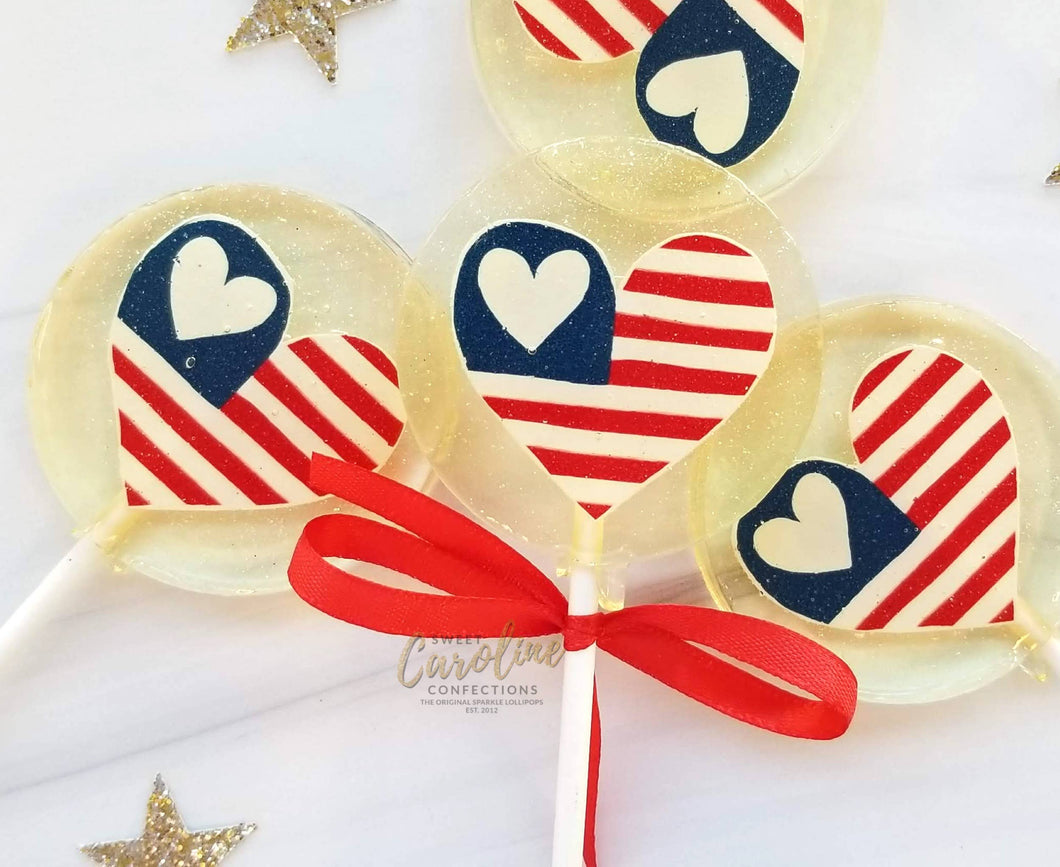 USA Flag Heart Lollipops, Blueberry