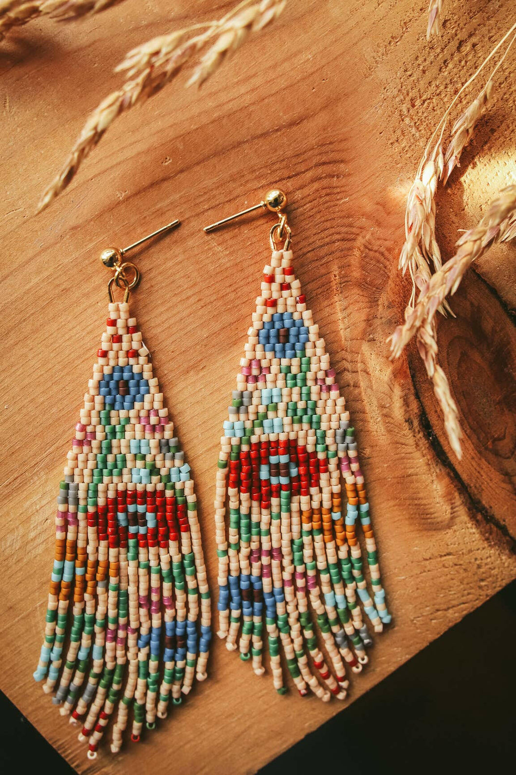 Beaded Handwoven Wildflower Fringe Earrings