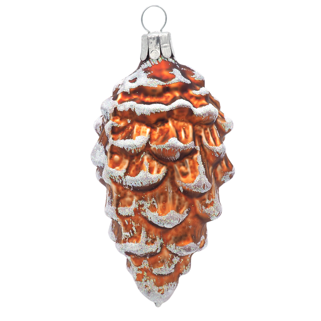 Brown Cone with white glitter - Christmas Ornament
