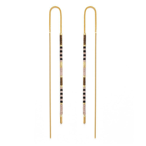 Miyuki Seed Bead Threader Earrings in Chocolate.