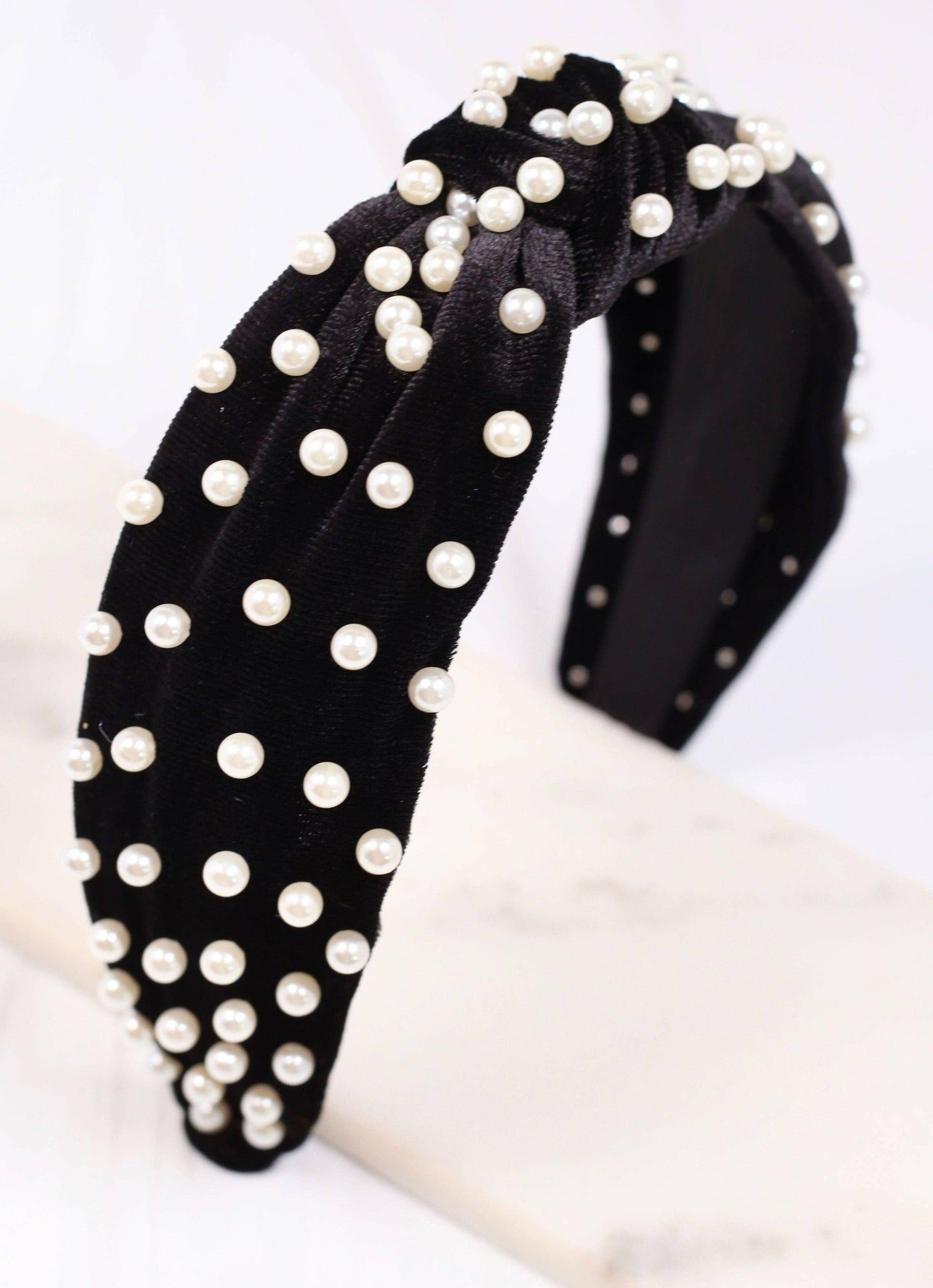 Veronica Velvet Pearl Headband BLACK.