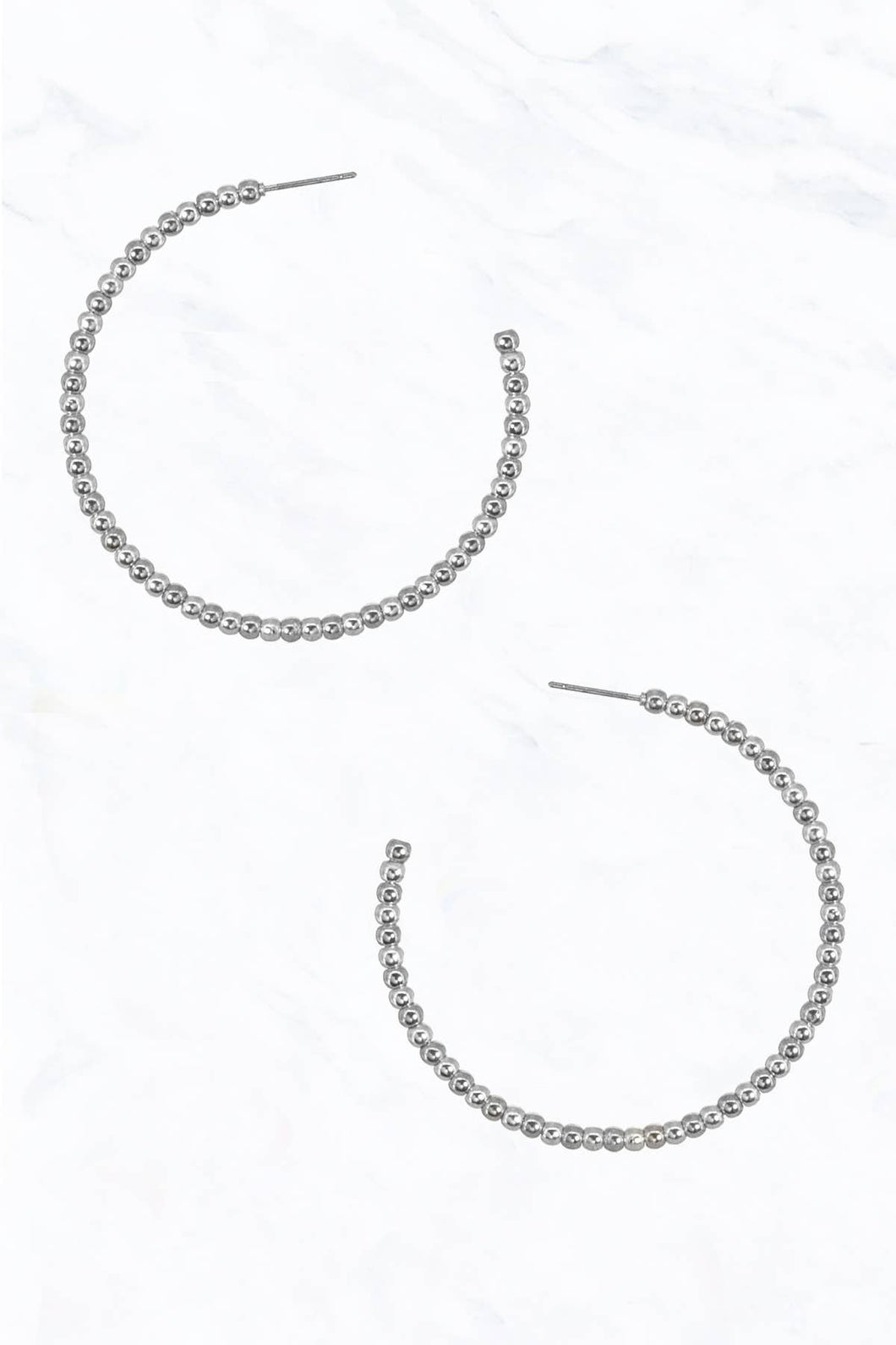 Tiny Metal Ball Open End Hoop Earrings in Silver