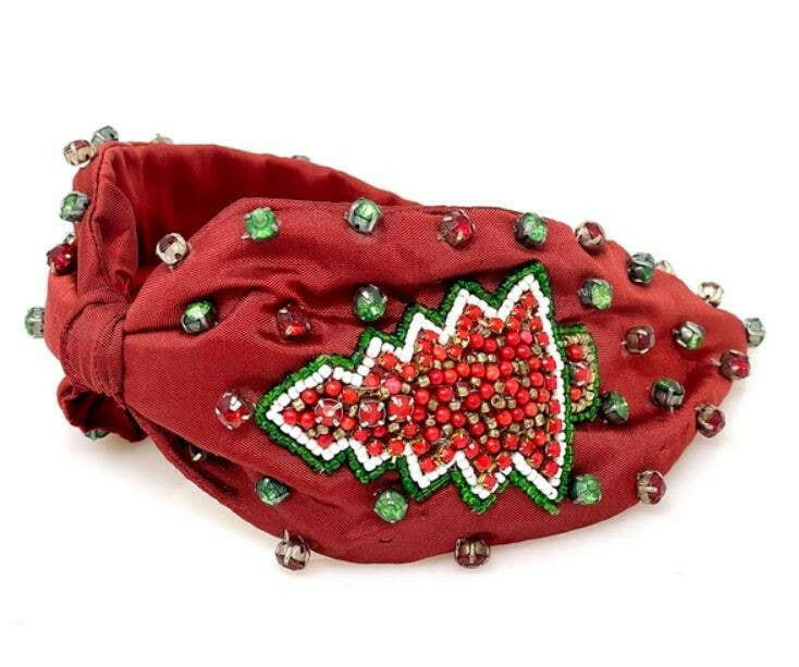 Christmas Stone On Seed Beaded Headband.