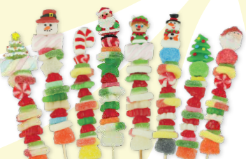 Christmas themed gummy candy kabobs