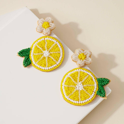 Seed Bead Citrus Fruit Dangling Earrings.