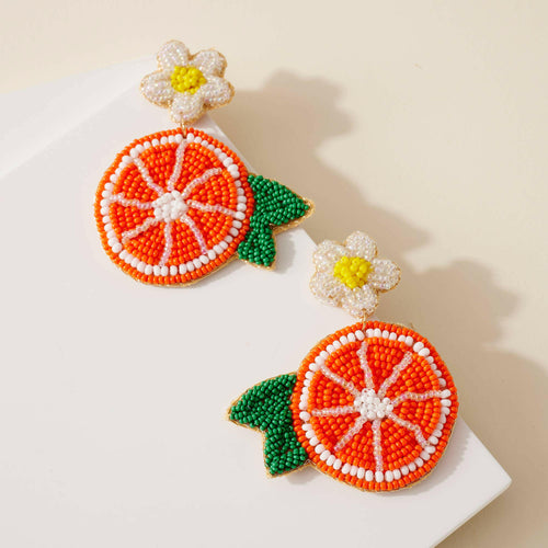 Seed Bead Citrus Fruit Dangling Earrings.