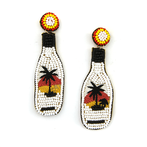 Malibu Rum Seed Beaded Dangle Stud Earrings.