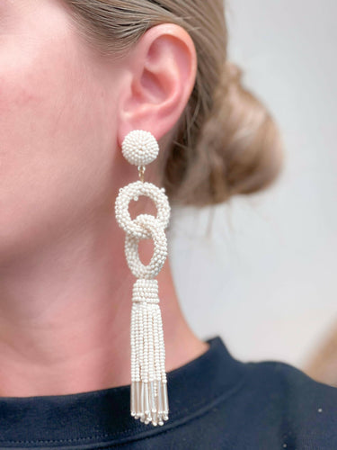 Seed Bead Linked Tassel Earrings.