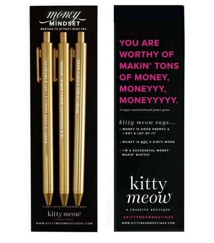 Money Mindset Pen Set - 3 Gold Jotter Pens- RIGHT HANDED.