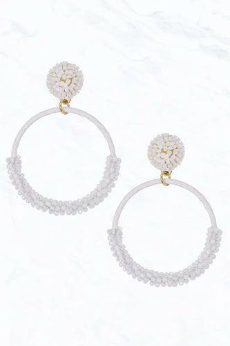 Circle Seed Bead Post Dangle Earrings.