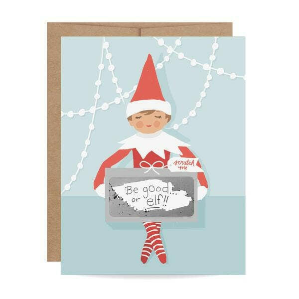 Scratch-off Shelf Elf - Holiday Card.