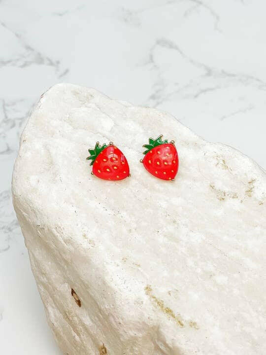 Strawberry Printed Stud Earrings.