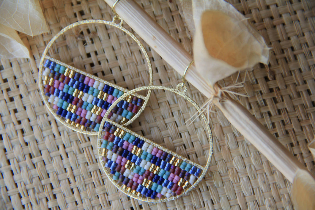 Beaded Handwoven Patchwork Circle Earrings (Galactic Dream)