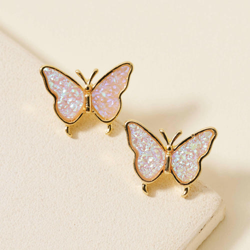 Butterfly Druzy Stud Earrings.