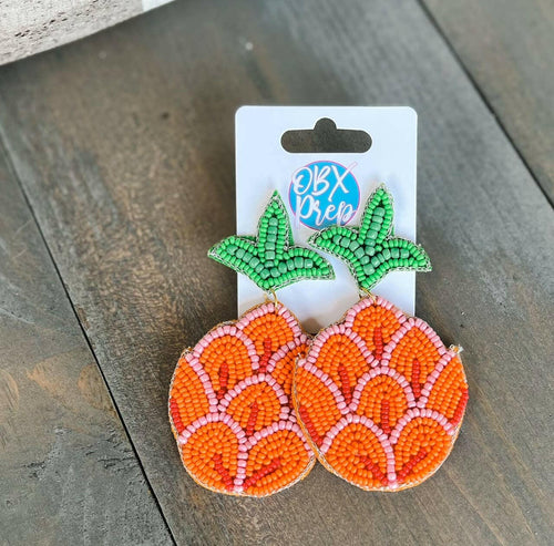 Preppy Pineapple Acorn Dangle Seed Beaded Earrings.