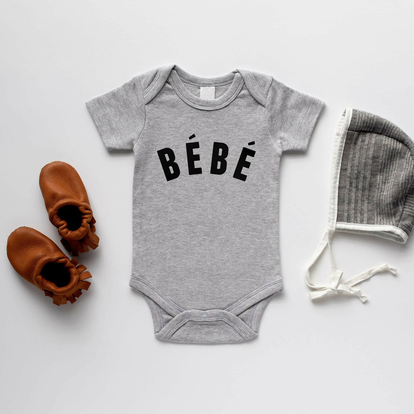 Gray Bébé French-Inspired Baby Bodysuit.