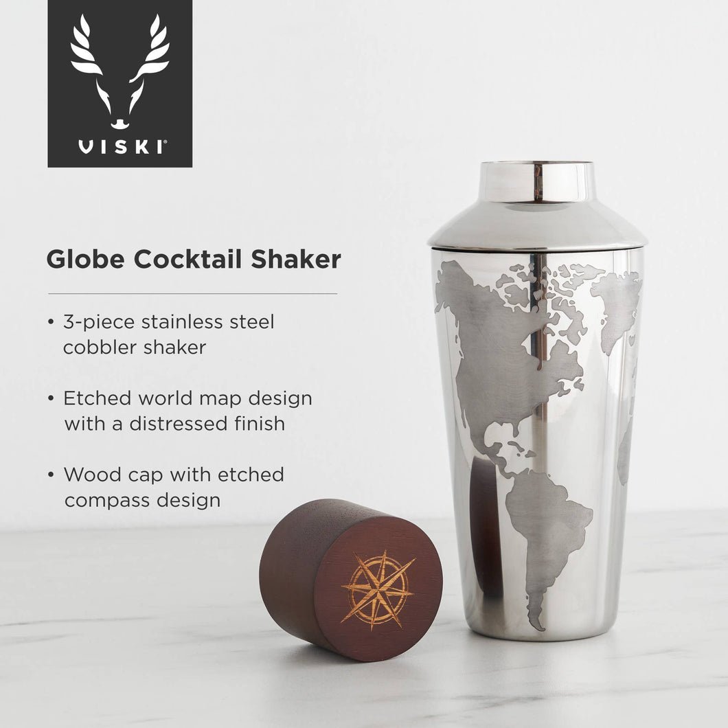 Stainless Steel and Wood Globe Cocktail Shaker