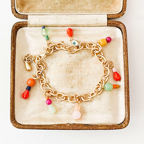 Colorful Chunky Gold Charm Bracelet.