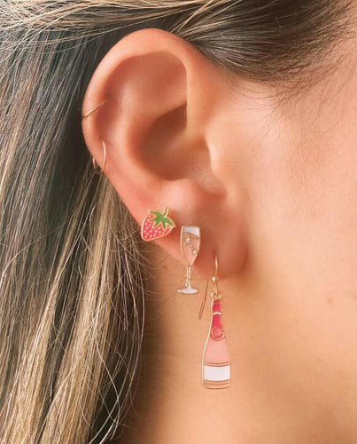 Set of 3 Enamel Stud Earrings - Champagne.