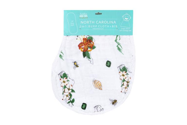 North Carolina Baby (Floral): 2-in-1 Burp Cloth and Bib: